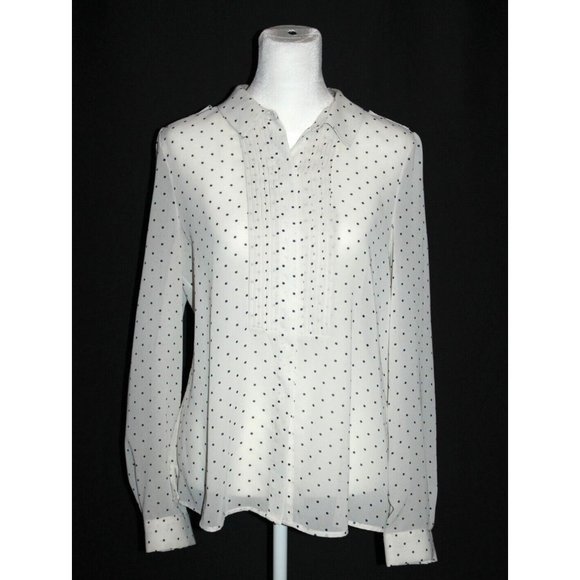 Halogen Blouse Women's White Black Polka Dot Ruffle Sheer Size Small S - Picture 1 of 2